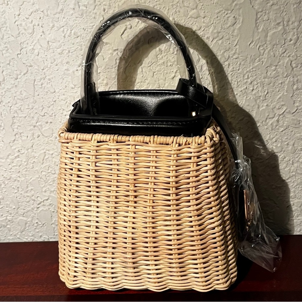 Loulu  Black and Tan Woven Satchel/Crossbody NWOT - Picture 2 of 7